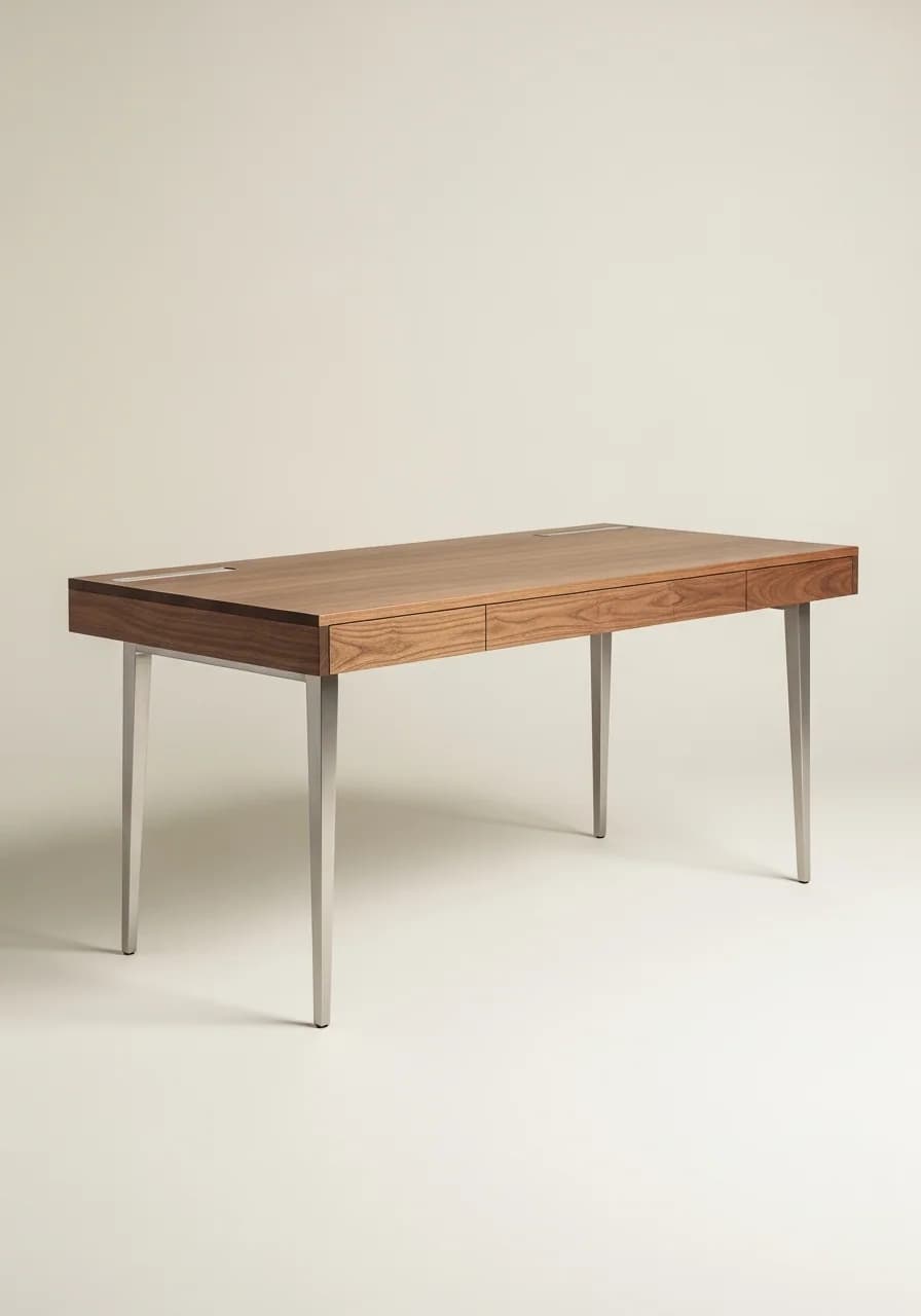 Nussbaum-Schreibtisch frontal